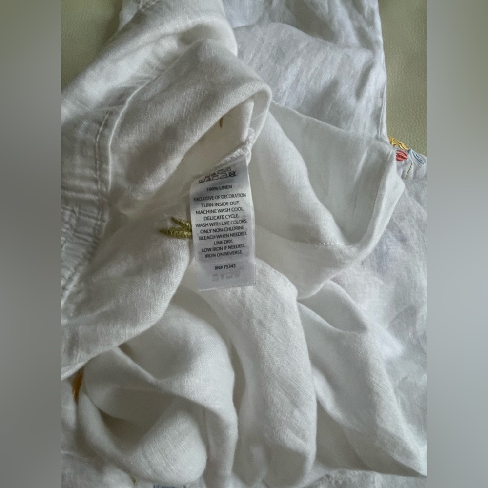 Calypso St.Barth Eyelet Flower Embroidery White Linen Pant PullOn Straight M NWT - Picture 7 of 9